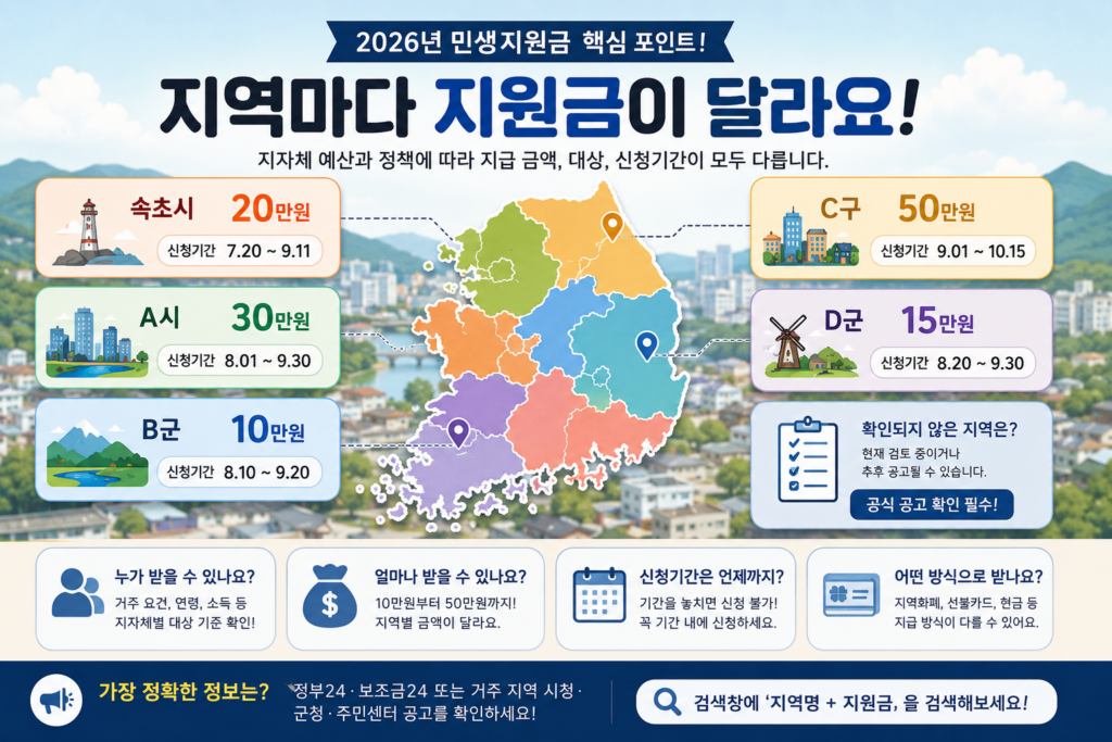 2026 지자체별 민생지원금 금액과 신청조건 차이
