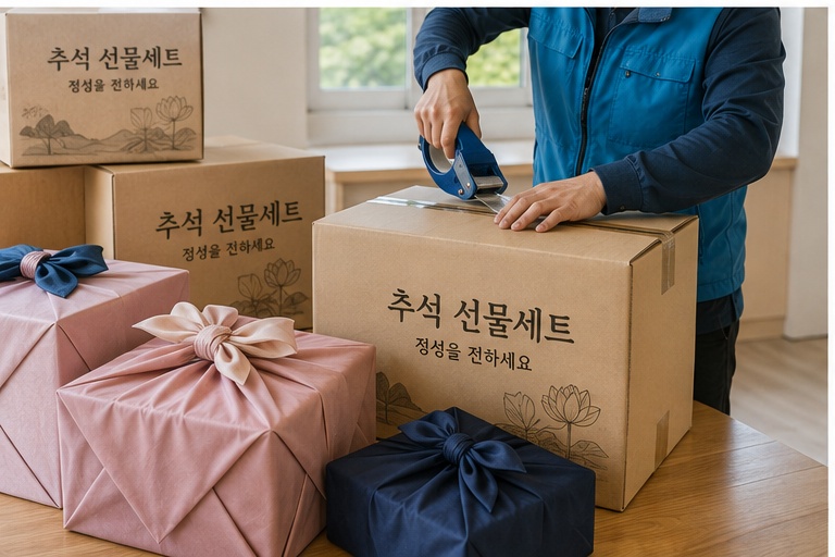 2026 추석 명절 선물세트와 택배 배송 준비 모습