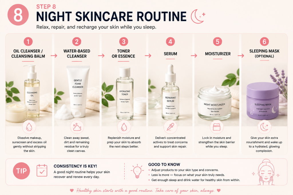 Simple Korean night skincare routine for beginners